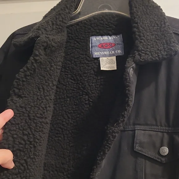 Mens Black Denim Jacket with Sherpa Lining - Picture 5 of 6